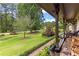 Inviting front porch with wood railings offering views of the landscaped yard and mature trees at 217 Cedar Trl, Jonesboro, GA 30238