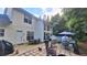 Backyard with umbrella, seating, table, and swimming pool at 1245 Cedar Oak Ln, Lawrenceville, GA 30043