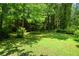 Lush backyard with mature trees casting shadows, providing a tranquil outdoor space for relaxation and recreation at 1492 Sagewood Cir, Stone Mountain, GA 30083