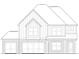 Detailed black and white drawing of a two-story home's exterior elevation with a three-car garage at 723 Crest Line Trl, Powder Springs, GA 30127