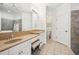 Spacious bathroom with dual vanity, tile floors and shower at 333 Lauren Ln, Woodstock, GA 30188