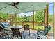 Screened in patio with table, chairs and scenic view of yard and lake at 638 Glen Valley Way, Dacula, GA 30019