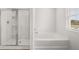 Bright bathroom featuring a glass shower and a luxurious soaking tub at 1400 Gray Branch Dr, Lawrenceville, GA 30045
