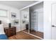 A view of the bedroom mirrored closet with built in shelves at 115 Biscayne Nw Dr # F10, Atlanta, GA 30309