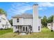 Two-story home with a tall chimney, covered patio and gray siding offering serene outdoor living at 161 Brasch Park Dr, Grantville, GA 30220