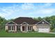 Inviting single-story home with brick facade, red shutters, manicured lawn, and a two-car garage at 251 Eason St, Bowdon, GA 30108