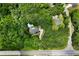 Aerial view showcases a private property with a pool, nestled within a lush green landscape at 1460 Bakers Bridge Rd, Douglasville, GA 30134