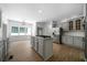 Kitchen with an island cooktop, stainless steel appliances, and gray cabinets at 1460 Bakers Bridge Rd, Douglasville, GA 30134