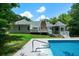 Inviting backyard features a sparkling pool, screened gazebo, and well-maintained lawn at 1460 Bakers Bridge Rd, Douglasville, GA 30134