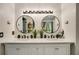 Bathroom with a double sink vanity featuring and decor with round mirrors and white cabinetry at 41 Wexford Nw Cir, Cartersville, GA 30121