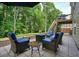 Charming outdoor patio featuring wicker seating, fire pit, and a view of the wooded backyard at 1680 Laleiah Dr, Cumming, GA 30041