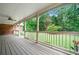 View of the back porch with wooded backyard and ceiling fan, perfect for relaxing outdoors at 1360 Wilmington Way, Grayson, GA 30017