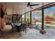 Covered patio offers outdoor dining space with views of the pool and landscaping at 410 Hickory Fairway Ct, Woodstock, GA 30188