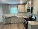 Functional kitchen featuring stainless steel appliances, granite countertops, and tile backsplash for easy maintenance at 108 Deer Xing, Temple, GA 30179