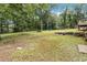 Lush backyard featuring tall trees, green grass, and a wooden back deck at 574 Horseshoe Sw Cir, Lilburn, GA 30047