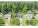 Aerial view showcasing the homes, lush landscaping, and the tree-lined neighborhood at 784 Crestworth Xing, Powder Springs, GA 30127