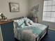 Cozy bedroom with a comfortable bed, stylish decor, and natural light with a leafy design at 4164 River Shoals Ct, Duluth, GA 30097