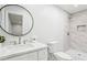 Stylish bathroom with a walk-in shower, a sleek toilet and modern vanity at 6000 Malibu Drive Dr, Morrow, GA 30260