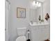Compact bathroom with vanity and toilet, next to a shower stall at 87 Rushing View Gln, Dallas, GA 30157