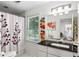Bright bathroom with granite countertop, floral shower curtain, and modern lighting at 2316 Defoors Ferry Nw Rd, Atlanta, GA 30318