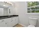 Light-filled bathroom features a granite countertop, updated fixtures, and a window at 56 Carlane Cir, Bowdon, GA 30108