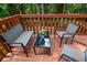 Cozy outdoor deck with stylish seating and a table, perfect for relaxing in a wooded setting at 4149 Spring Cove Dr, Duluth, GA 30097