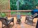 Relaxing back deck featuring wicker rocking chairs and a small table, perfect for enjoying the serene outdoor space at 4801 Deer Chase, Powder Springs, GA 30127