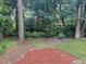 Lush backyard with mature trees, a cozy bench, and a tranquil setting, offering a peaceful retreat at 4801 Deer Chase, Powder Springs, GA 30127