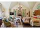 Elegant main bedroom features a stone fireplace, chandelier, sitting area, and large windows at 240 Nacoochee Nw Dr, Atlanta, GA 30305