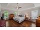 Spacious main bedroom with tray ceiling, hardwood floors, and comfortable furnishings at 310 Medridge Dr, Alpharetta, GA 30022
