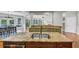 Kitchen island featuring double sinks and granite countertops with a view of the open floor plan at 1487 Monarch Ct, Marietta, GA 30062
