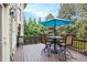 Outdoor deck area with table, chairs, and view of the surrounding trees at 3820 Preserve Crossing Ln, Cumming, GA 30040