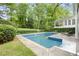 Backyard pool with a wading pool and lush landscaping with a nearby house at 837 Pine Ridge Dr, Lawrenceville, GA 30043