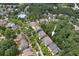 An aerial view of the neighborhood showcasing lush green trees, manicured lawns, and community swimming pool at 9117 Hanover St, Lithia Springs, GA 30122