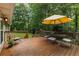 Relaxing backyard deck with seating and wooded views, perfect for enjoying the outdoors at 820 Airline Rd, Mcdonough, GA 30252