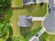 Aerial view of the roof, driveway, lawn and surrounding neighborhood streets at 140 Canyons Ct, Hampton, GA 30228
