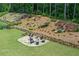 Backyard featuring a stone fire pit and wooded area at 411 Oakleigh Ave, Woodstock, GA 30188