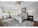 Bright bedroom with a large area rug, stylish decor, and ample windows at 411 Oakleigh Ave, Woodstock, GA 30188