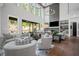 Spacious living room with high ceilings, large windows, and a view of the outdoor patio at 411 Oakleigh Ave, Woodstock, GA 30188