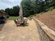 Outdoor patio featuring stone retaining wall, dining, and lounge spaces at 112 Countryside Ct, Woodstock, GA 30189