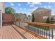 Spacious wooden back deck with railing and privacy screen overlooking the surrounding neighborhood and beautiful blue sky at 4020 Townsend Ln, Atlanta, GA 30346