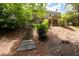 View of the backyard showcasing trees, landscaping, and the house's back exterior at 1558 Amberwood Creek Nw Dr, Kennesaw, GA 30152