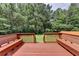 Backyard deck featuring built-in benches and a beautiful wooded view at 525 Hunnicutt Se Rd, Mableton, GA 30126