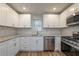 Kitchen featuring stainless appliances, granite countertops, and white cabinets with subway tile backsplash at 2732 Dahlonega Trl, Austell, GA 30106