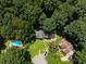An aerial view showing a home with a pool surrounded by lush trees at 3323 Silver Ridge Ct, Duluth, GA 30096