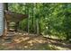 Backyard features a covered deck, offering a peaceful outdoor space surrounded by mature trees at 3323 Silver Ridge Ct, Duluth, GA 30096