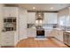 Beautiful kitchen with white cabinets, modern appliances, stylish backsplash, and hardwood floors at 1727 Shire Village Dr, Sugar Hill, GA 30518