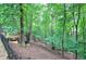View of backyard wooden playground surrounded by a wooded lot at 425 Bellflower Ct, Roswell, GA 30076