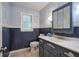 Charming bathroom with navy wainscotting, updated fixtures, and decor at 425 Bellflower Ct, Roswell, GA 30076