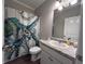 Hall bathroom featuring granite vanity and nautical-themed shower curtain at 17 Kola Ln, Rydal, GA 30171